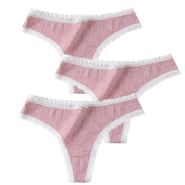 G-String Panties Cotton Women's Underwear Sexy Panties Soft Female Underpants Thong Solid Color Lace Panty Lingerie M-XL Comfort
