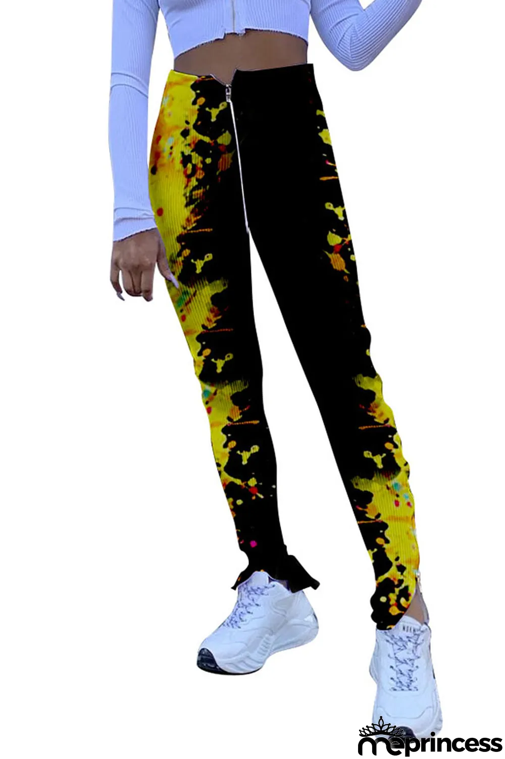 Red Polyester Zipper Fly High Print pencil Pants Bottoms