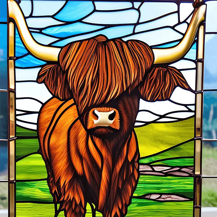 Glass Art Highland Cow 40*40CM(Canvas) Full Round Drill Diamond Painting gbfke