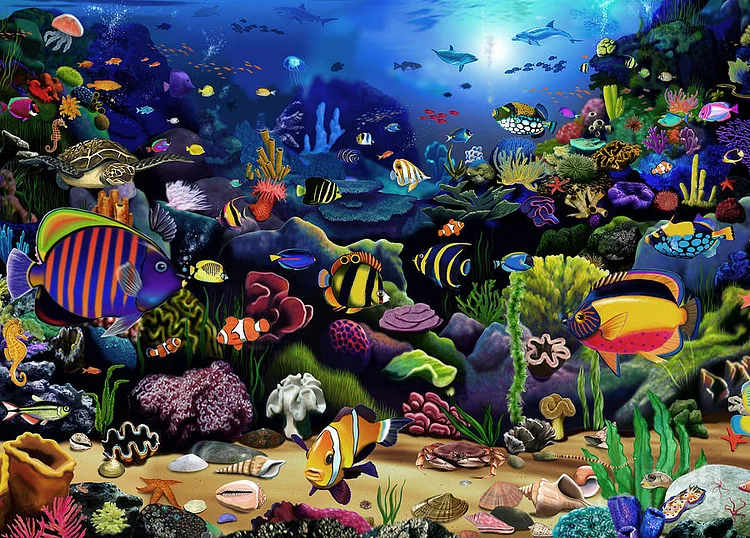 The Underwater World Animals-11CT Stamped Cross Stitch-90*67cm(Canvas） gbfke