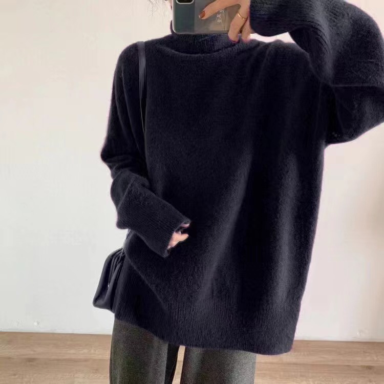 Rotimia Soft Waxy Turtleneck Loose Simple Sweater
