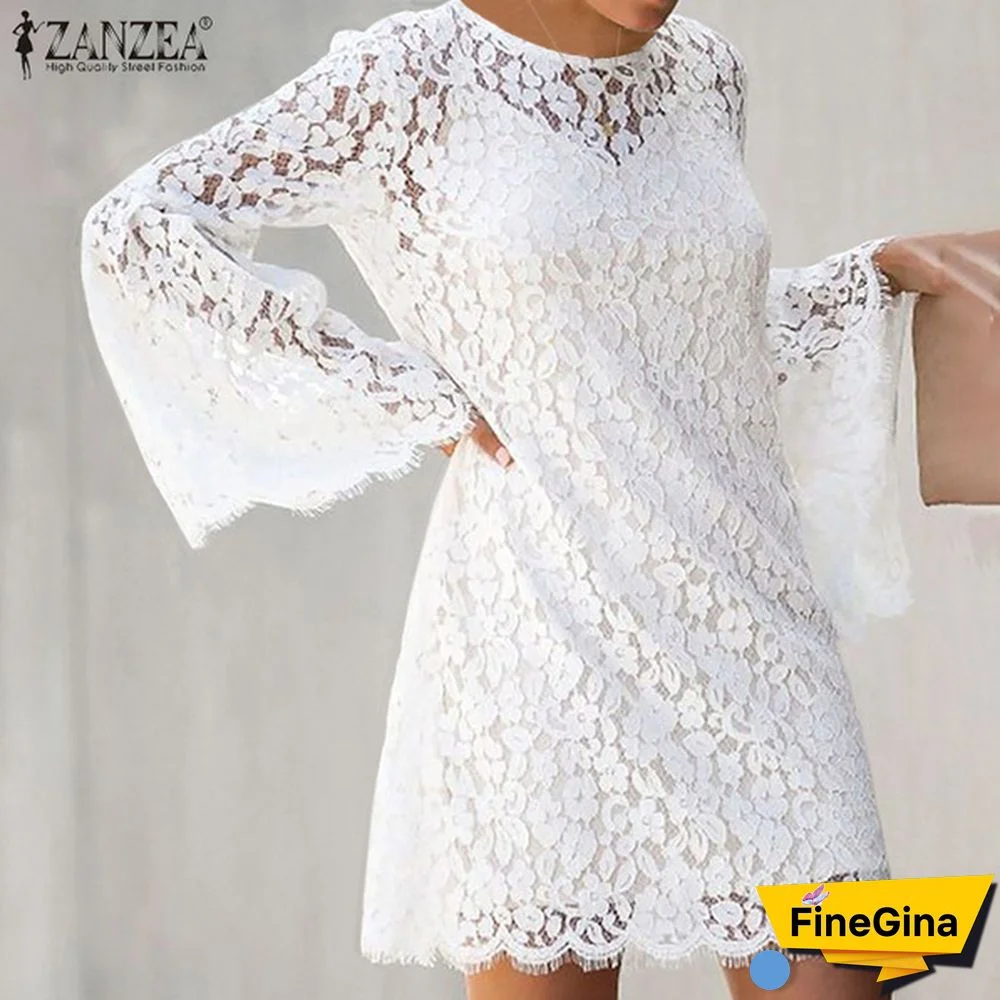 Women Casual Two-Piece Dress Summer Long Sleeve Pullover Lace Dresses Mini Vestidos Party Clothes