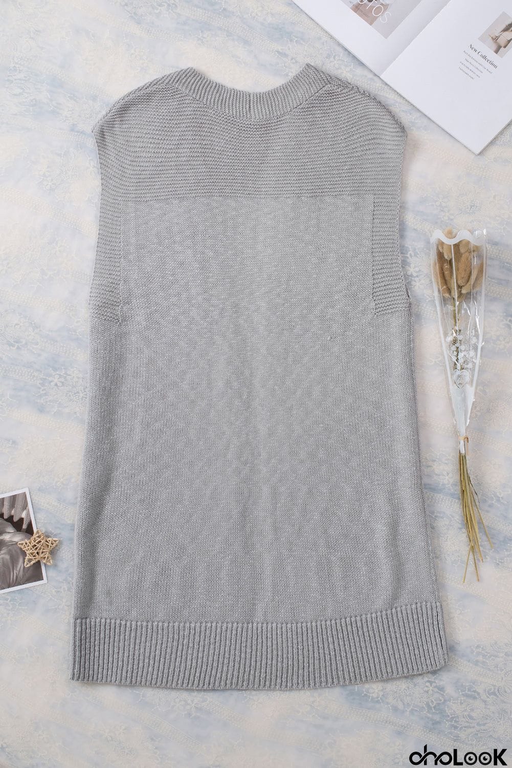 Basic Gray Vest Cardigan Sweater