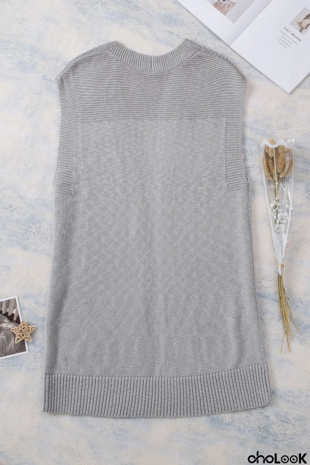 Basic Gray Vest Cardigan Sweater