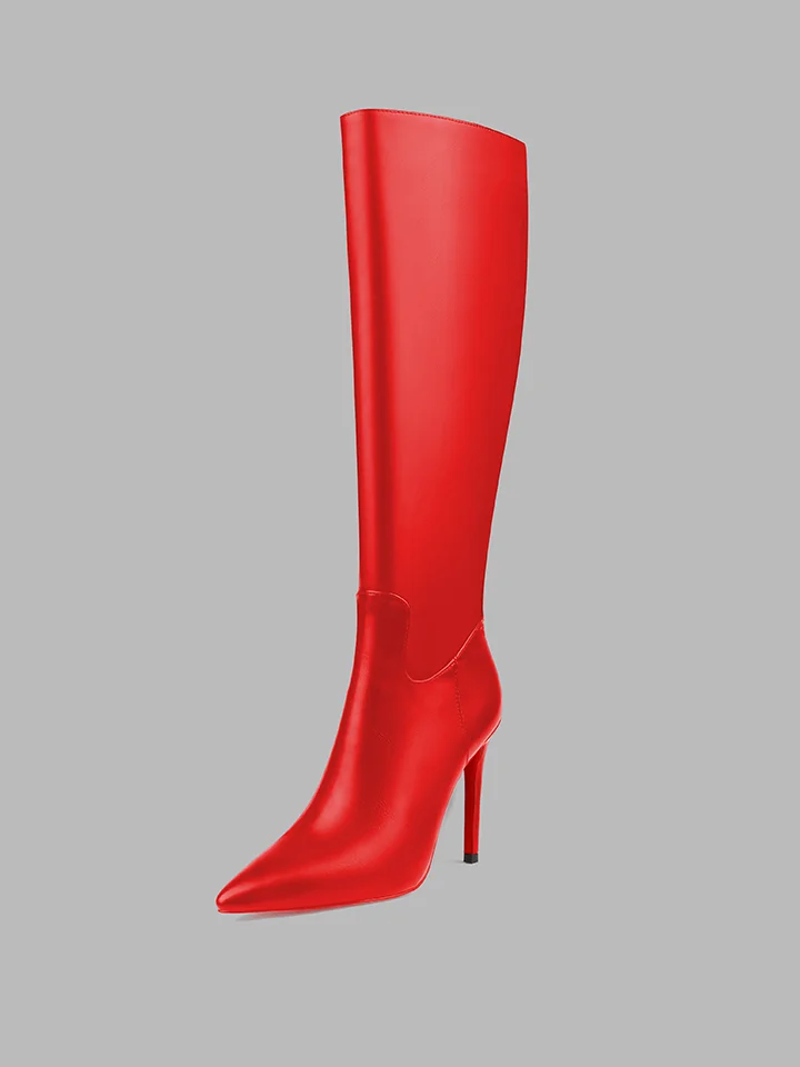 100mm Women's  Zipper Pointed Toe Red Bottoms Suede Pumps Matte High Heels Knee Boots