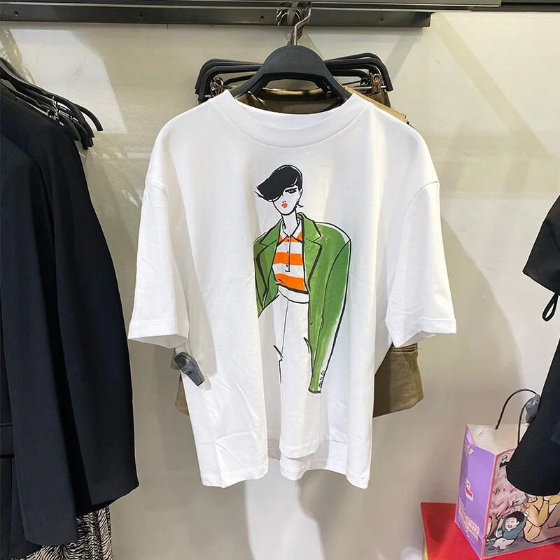 2021 Summer Fashion Girl Print T-shirt Women O-Neck Short Sleeve Tees Female Casual Outfits