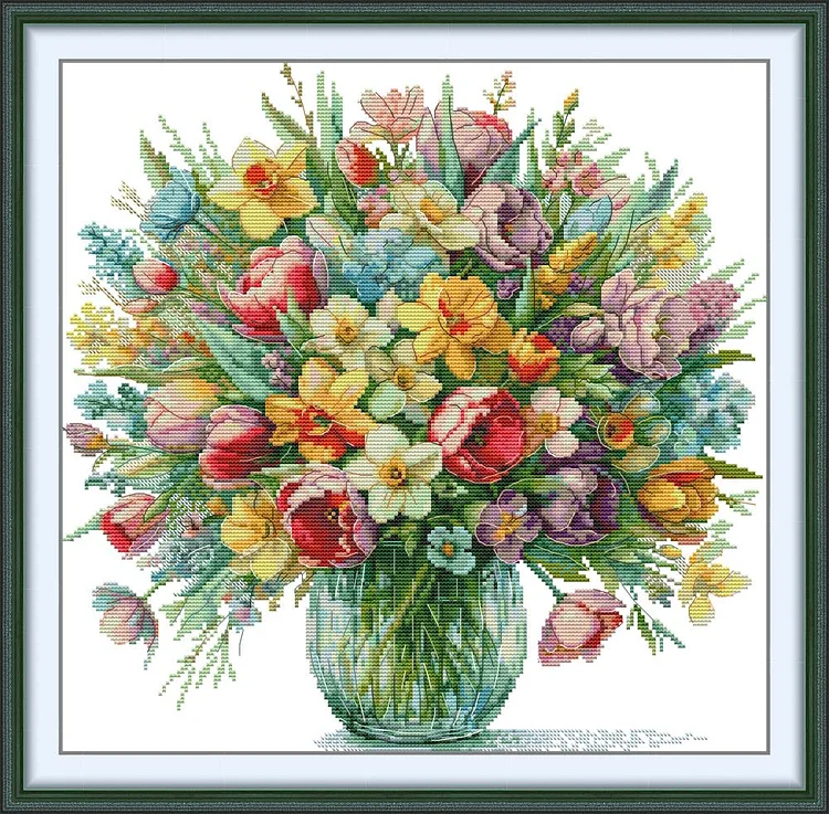 【Joy Sunday Brand】Flowers Blooming 43*42cm 14CT Stamped Cross Stitch gbfke