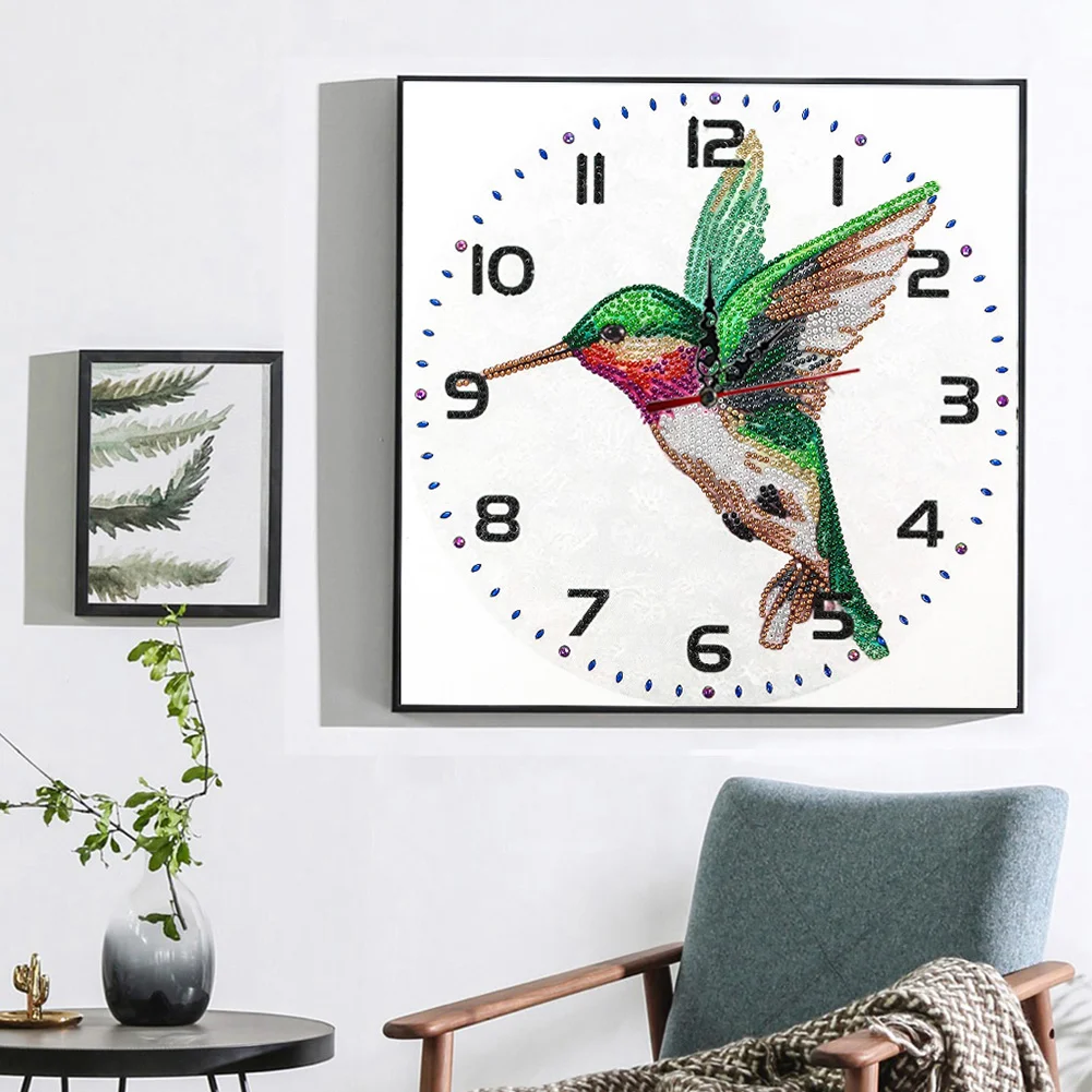 DIY Crystal Rhinestone Diamond Painting Bird Clock