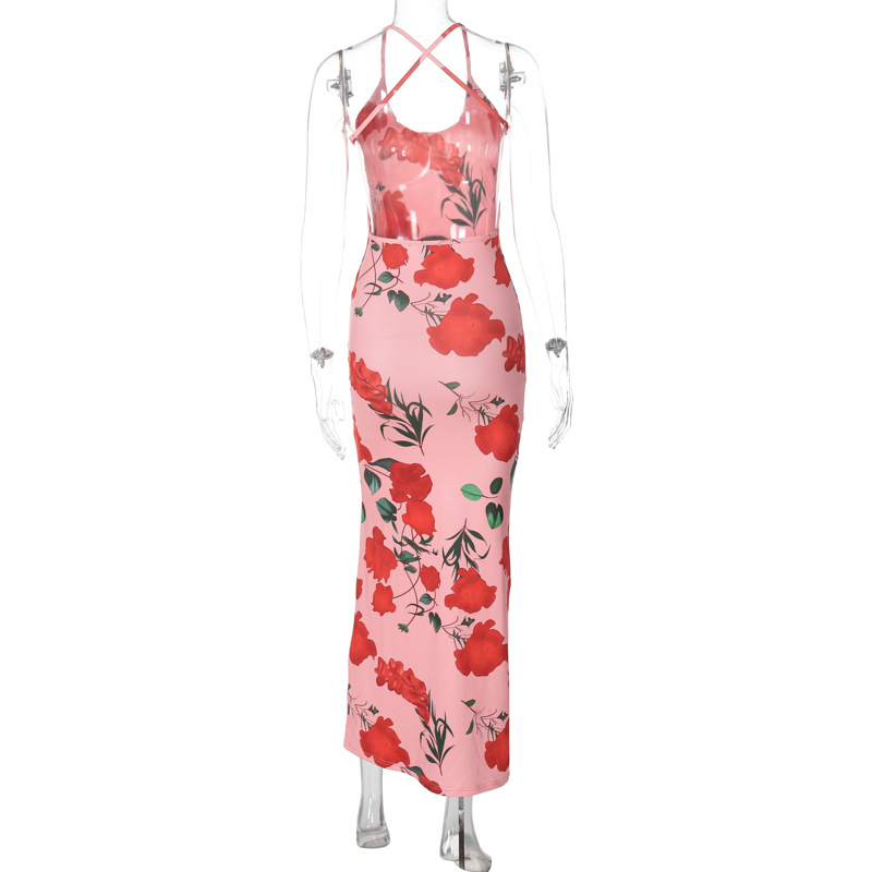 Ootddress Printed Backless Fashion Dress For Women Bandage Summer 2025 Slim Elegant Ladies Party Dress Gown Lace-Up Sexy Maxi Dress