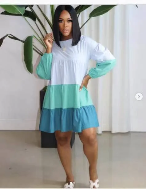 CM.YAYA Women Midi Dress Patchwork Full Sleeve O-neck Loose Knee Length Dresses Fashion Casual Streetwear Summer Vestidos Outfit