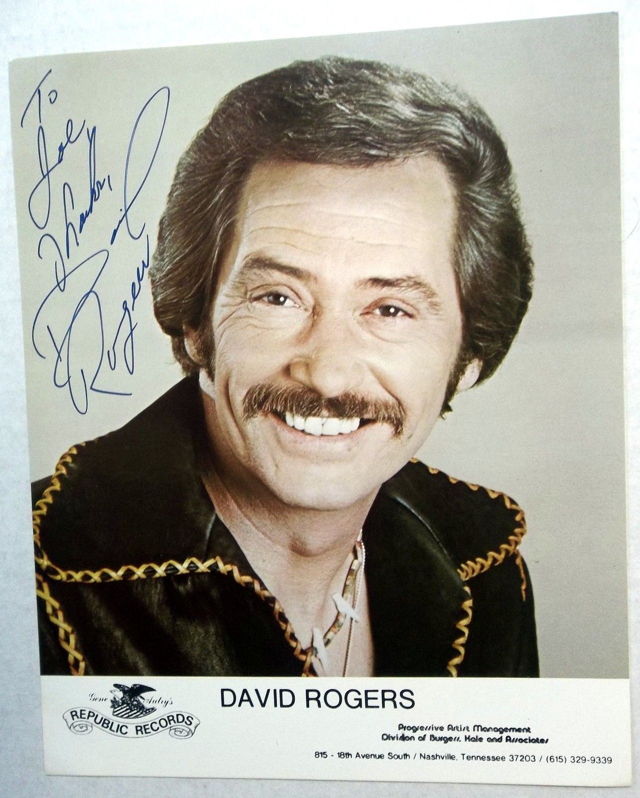 DAVID ROGERS Autographed 8 x 10 promo Photo Poster painting 70's 80's COUNTRY Western SINGER