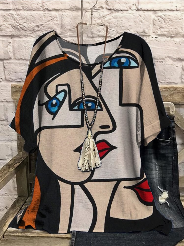 Women Short Sleeve Scoop Neck Printed Graphic Women Tops