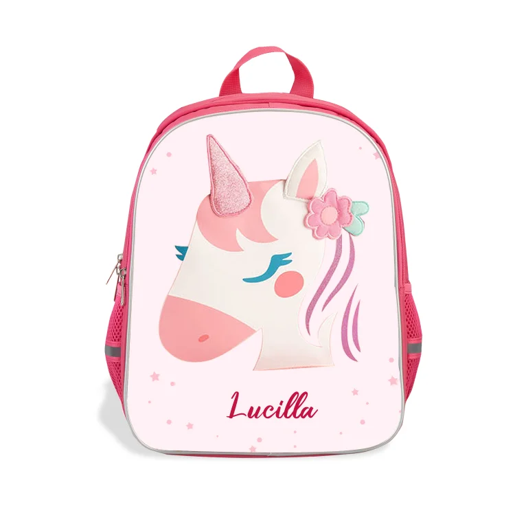 Personalized Unicorn Name School Bag Girls Pink Backpack, Customized Schoolbag Travel Bag For Kids