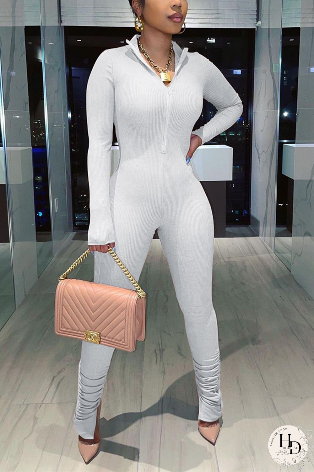 Yellow Fashion Casual Solid Basic V Neck Skinny Jumpsuits