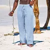 Men's Wide Leg Pants Thin Section Breathable Cotton Linen Loose Casual Beach Trousers by Inlyline