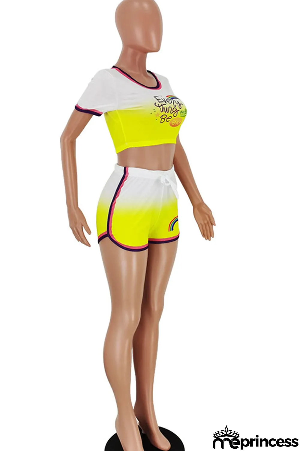 rose red Polyester Fashion Casual Print Two Piece Suits Straight Short Sleeve Two Pieces