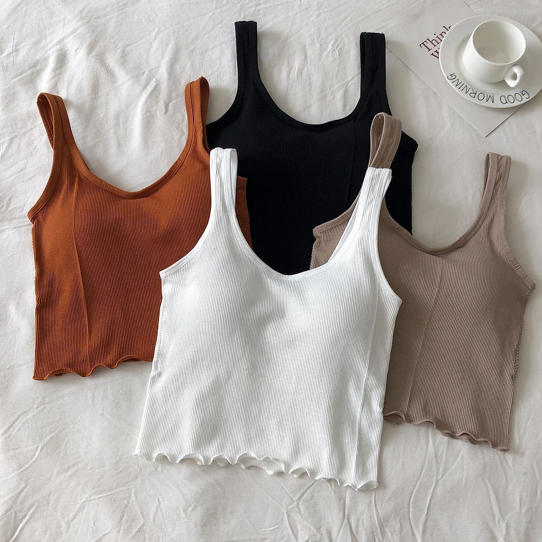 Women's Cotton Underwear Autumn New Fashion Sports Tank Up Sexy Solid Color Top Women's Rimless U-Neck Sling Female Lingerie