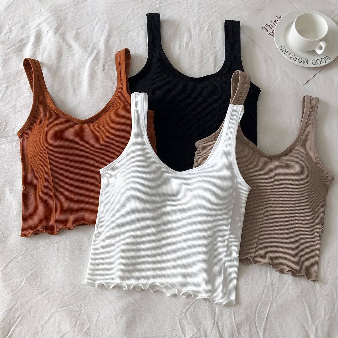 Women's Cotton Underwear Autumn New Fashion Sports Tank Up Sexy Solid Color Top Women's Rimless U-Neck Sling Female Lingerie