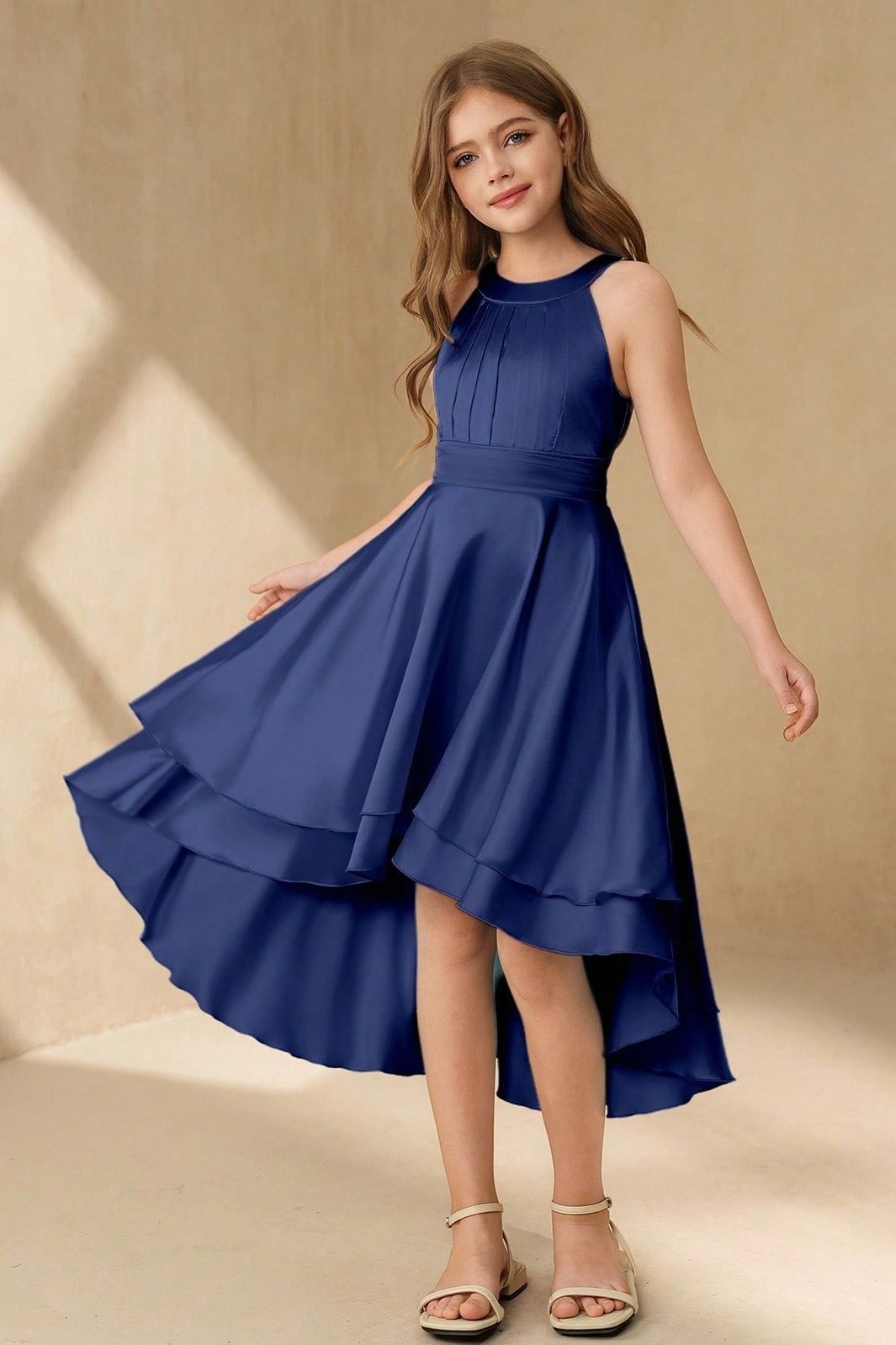 Daisda Jewel Straps Sleeveless Hi-Lo Junior Bridesmaid Dress