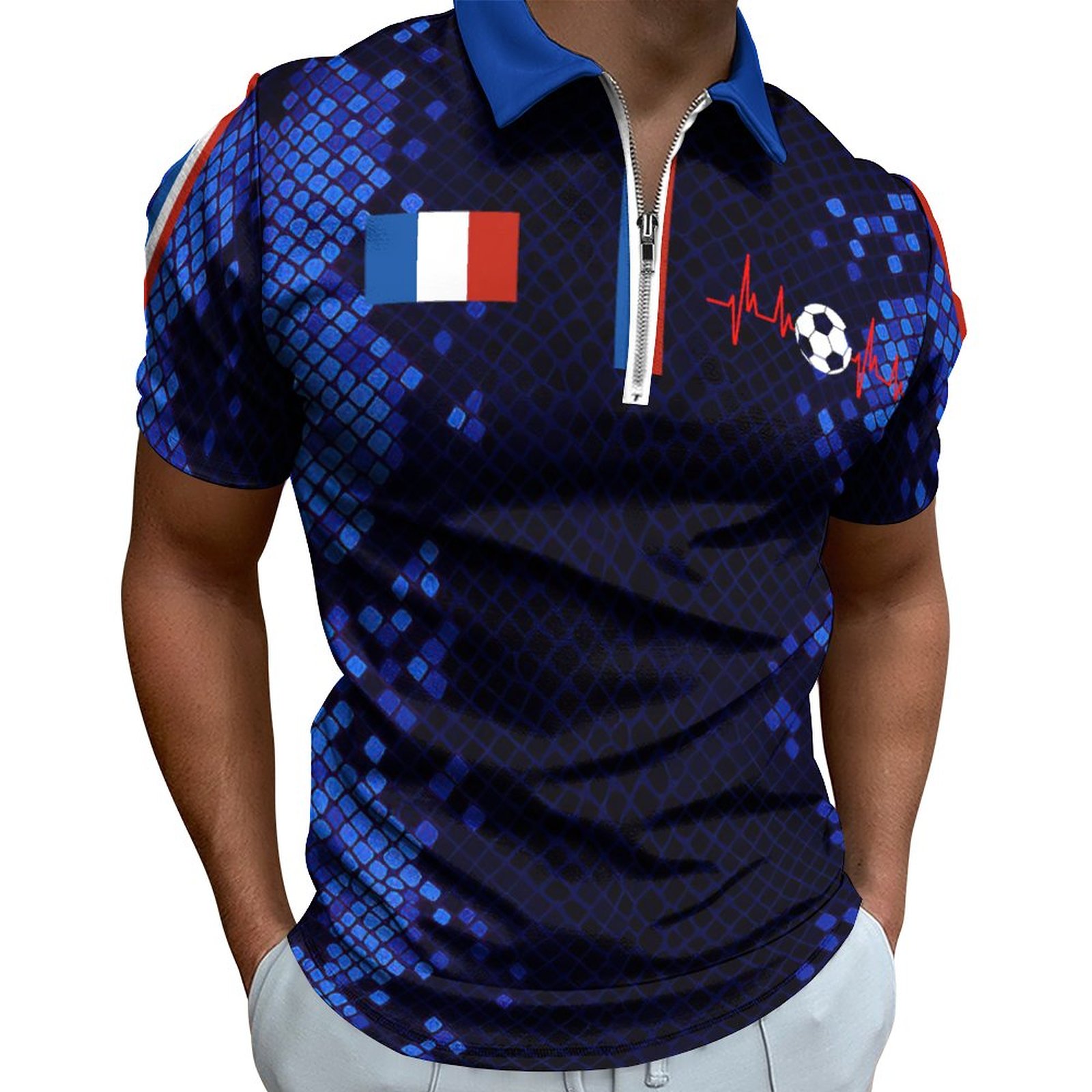 France FIFA World Cup Qatar 2022 Men's Slim Fit Zip Polo Shirts