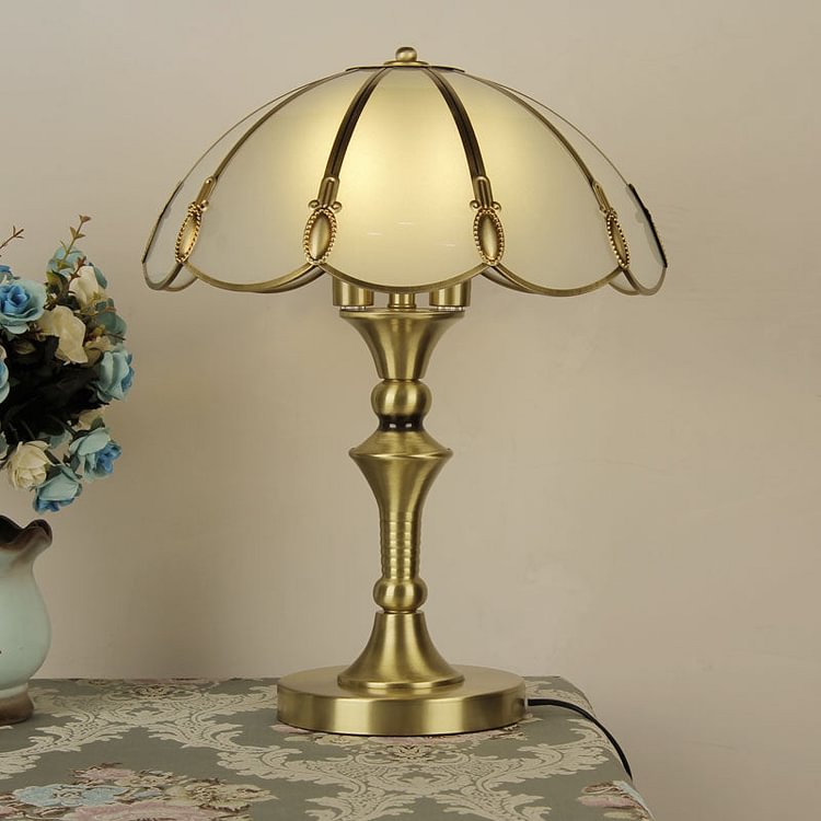 Brass Flower Nightstand Lamp Minimalist Opal Frosted Glass Single Bedroom Table Light