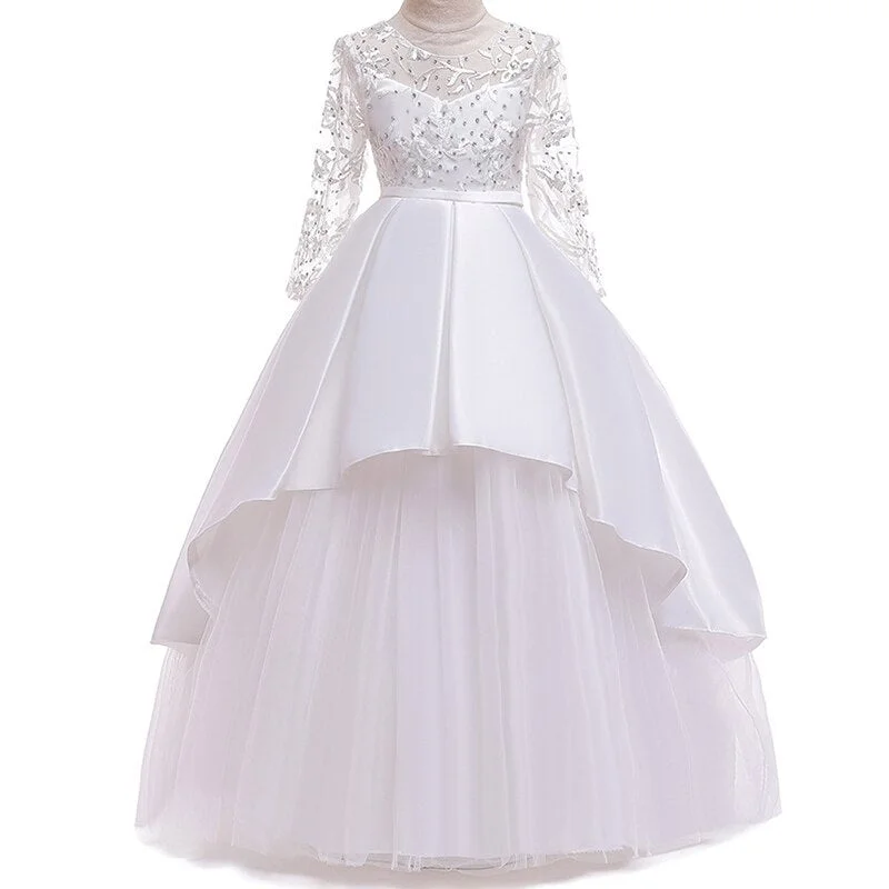 Princess Baby Girls Lace Flower Ball Gown Wedding Bridemaid Dresses For Girls Party Dress First Communion Dress For Baptism