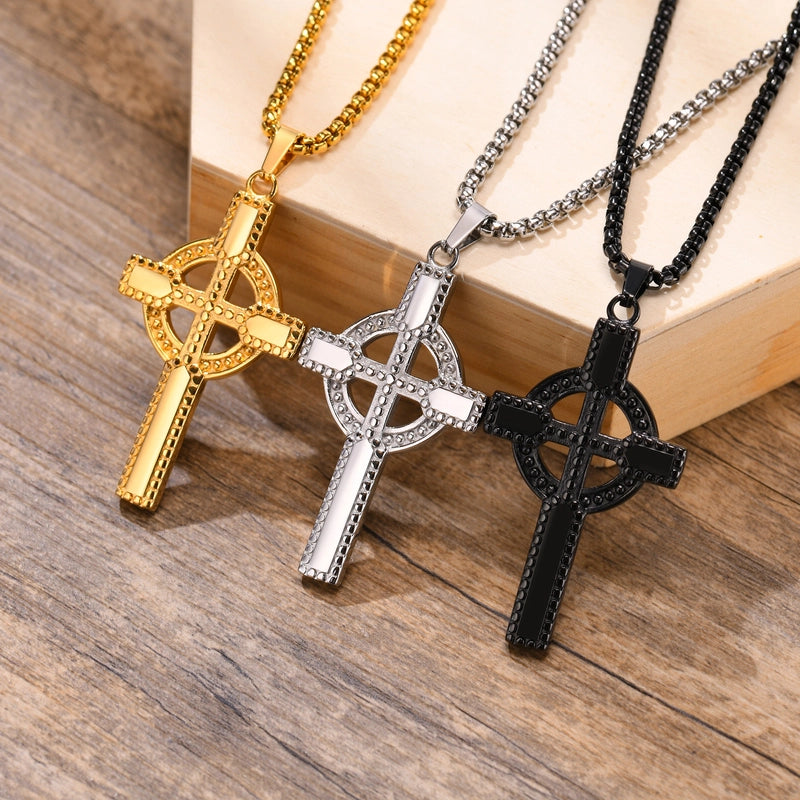 Jewelry Stainless Steel Celtic Cross Pendant Black Men’s Personalized Necklace PN-1558