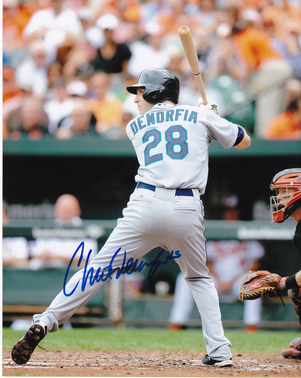 CHRIS DENORFIA SEATTLE MARINERS ACTION SIGNED 8x10