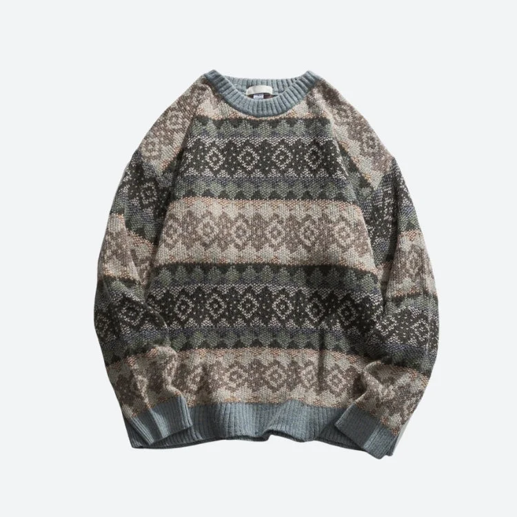 Brownm Jacquard Knitted Sweater