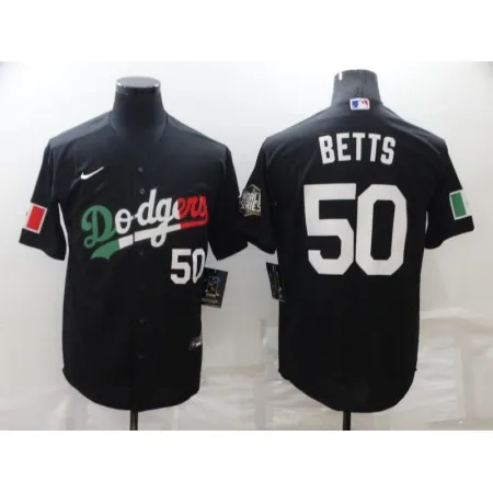 Men's Los Angeles Dodgers #50 Mookie Betts Black Cool Base Stitched Baseball Jersey IFY4
