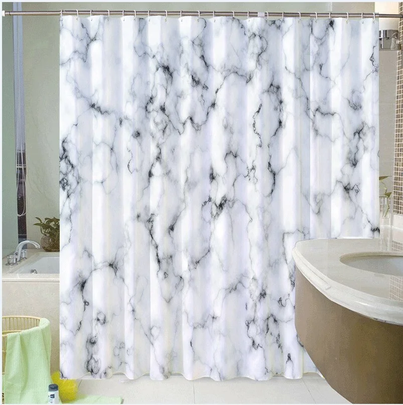 Marble Striped Shower Curtain Blue Black Simple Design Wave Bathroom Accessories Decorative Waterproof Screen With Hook