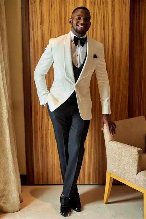 Elegant Shawl Lapel Slim Fit White Wedding Suit For Men | Ballbellas Ballbellas