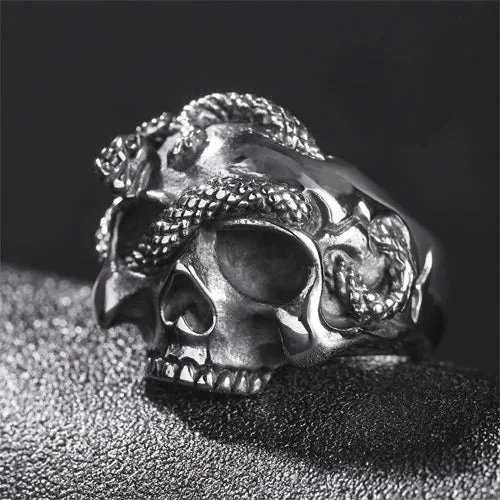 Gothic Skull Snake Stainless Steel Ring
