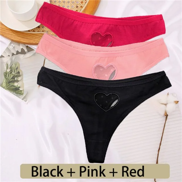 3PCS/Set Cotton G-String Seamless Thong Women Transparent Heart Low Waist Panties Ladies Underwear Panty Comfortable Lingerie