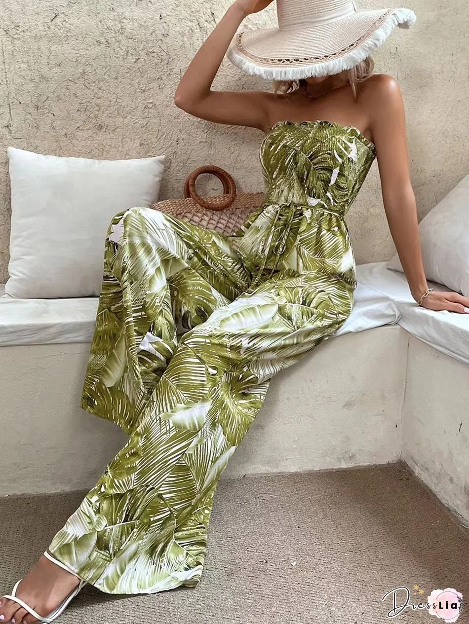 Floral Print Ruffle Bottom Jumpsuit