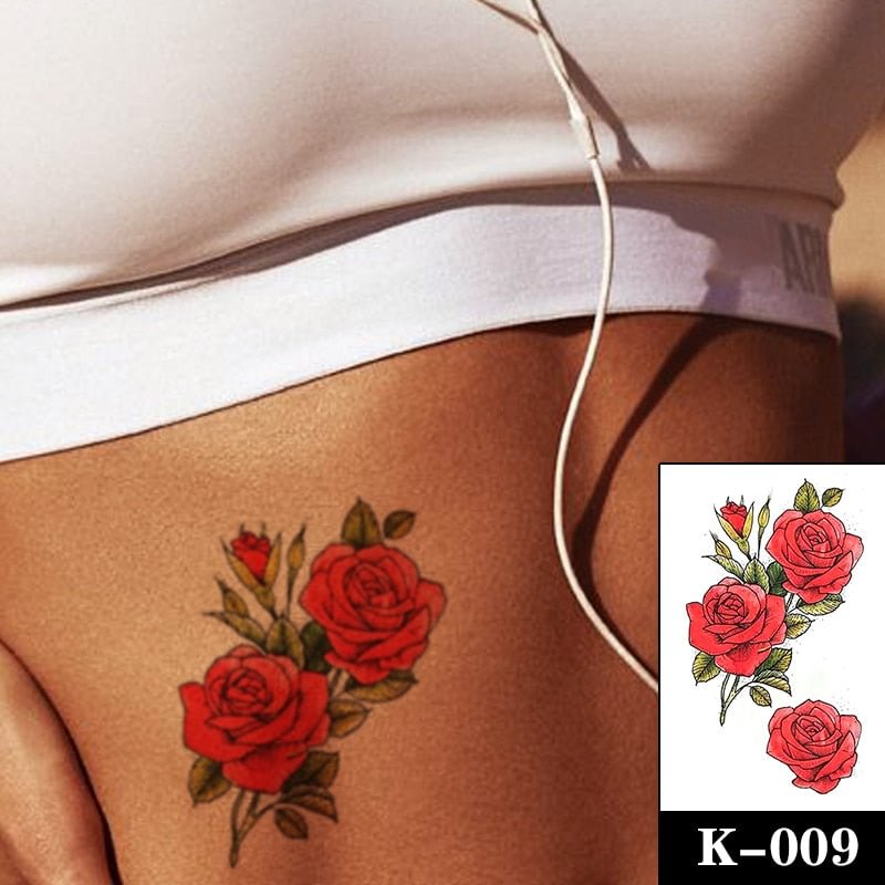 Beautiful Rose Flowers Body Art Neck Abdomen Waterproof Fake Tattoo Sexy for Woman Men Flash Temporary Small Size Tattoo Sticker