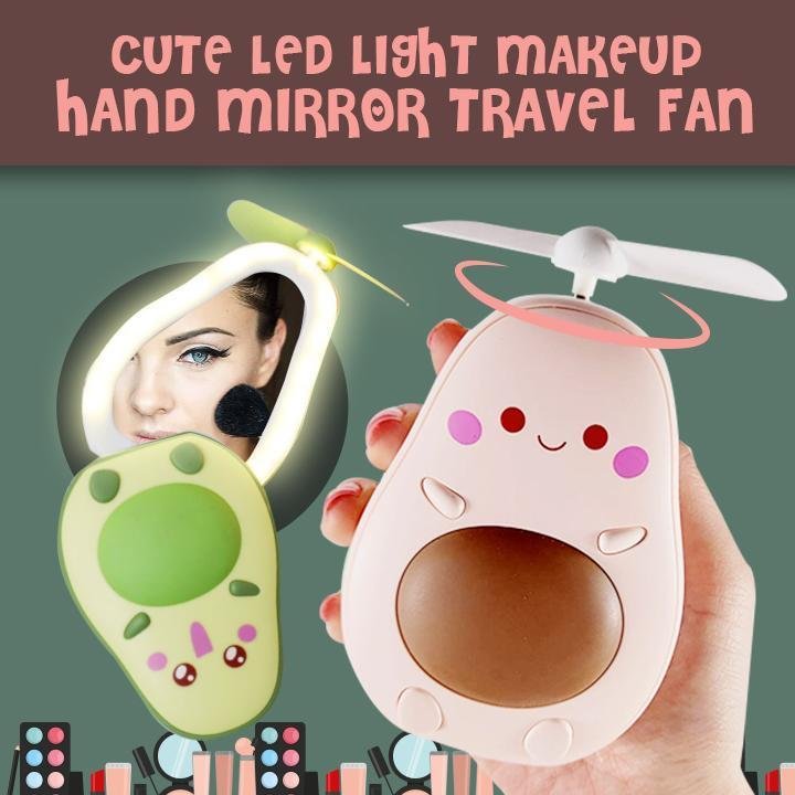 Cute Led Light Makeup Hand Mirror Travel Fan