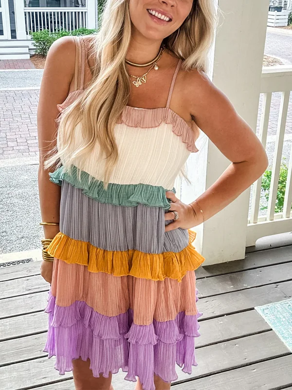 Colorful Suspender Mini Dress