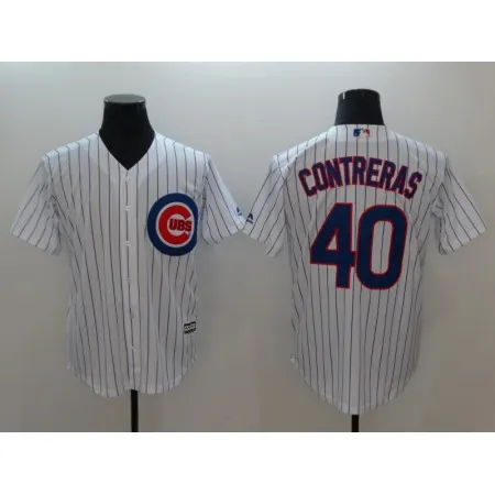 Men's Chicago Cubs #40 Willson Contreras White Strip New Cool Base Stitched MLB Jersey