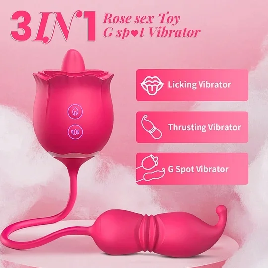 **3 In 1 Rose Tongue Licking Thrusting Vibrator