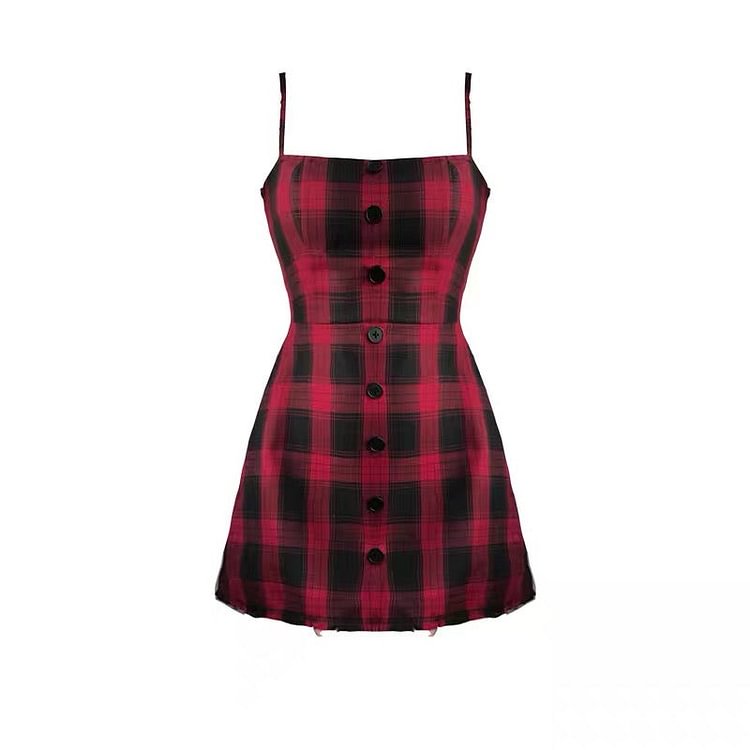 Red and Black Plaid Chic Dress
