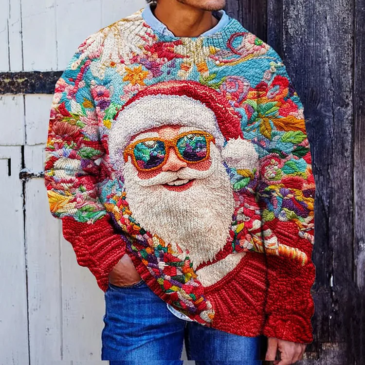 Colorful Christmas Santa Claus Cozy Knit Pullover Sweater