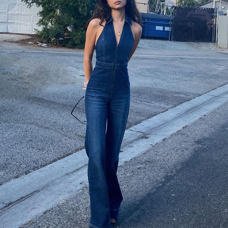 Retro Casual Denim Jumpsuit main image 1