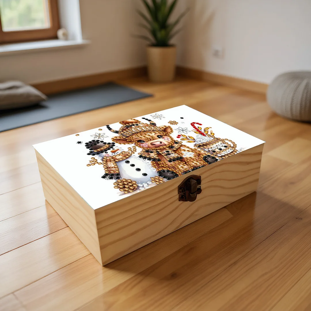 Cows and Snowmen DIY Wooden 5D Diamond Art Diamond Art Storage Box for Adults
