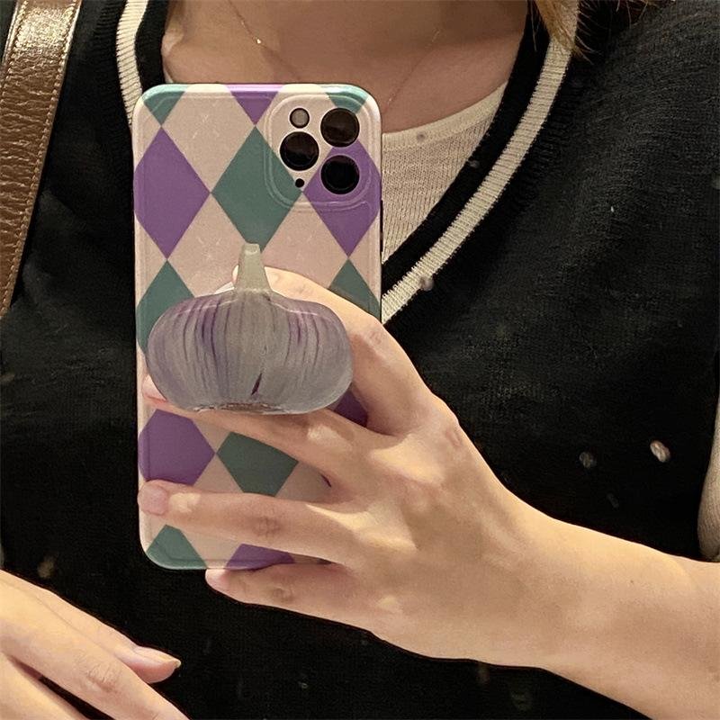 Funny Garlic Holder Bracket Contrast Grid Case For iPhone