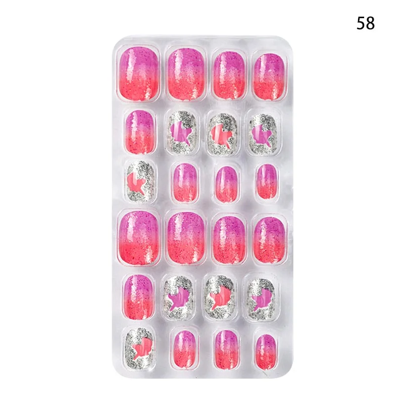 Children Adult 24 Fake Nails Christmas Cartoon Pattern Boxed Children Simple Wear-resistant Finished Full Covering Nail Sticker