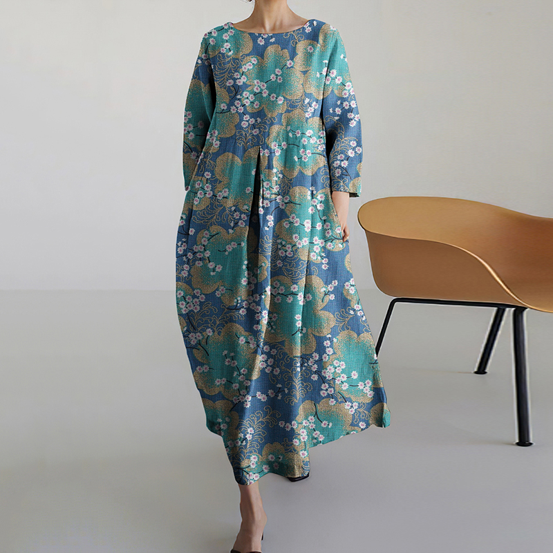Comstylish Women's Floral Print Cotton And Linen Dress