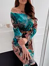 Women's Fashion Print Slim Fit Wide Collar Belt Dress