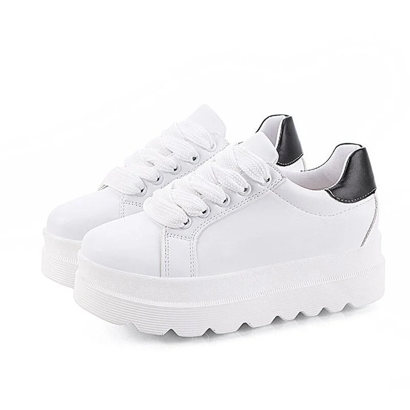 Lace Up Sneakers Women Shoes Flats Ladies Moccasins Platform Leather Shoes Woman Solid White Spring Oxford Casual Shoes Loafers