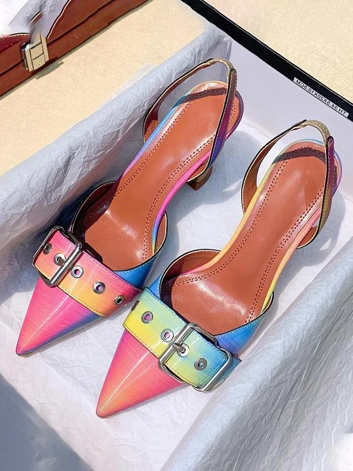 Multicolor Pointed Toe Buckle Casual Sandals